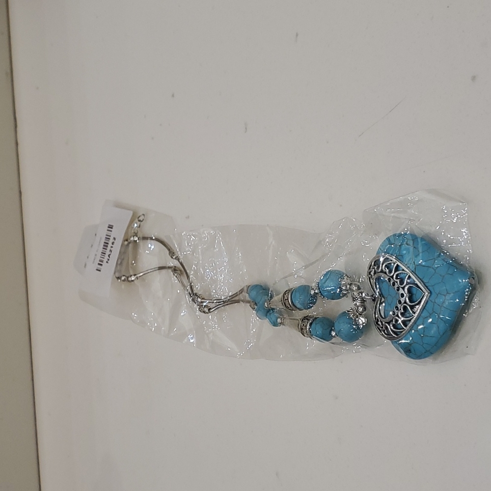 925 Faux Turquoise Heart Necklace - Picture 2 of 4